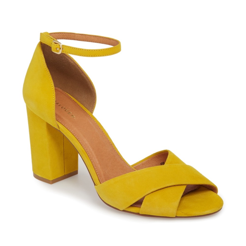 Yellow / Mustard Suede block heel sandal